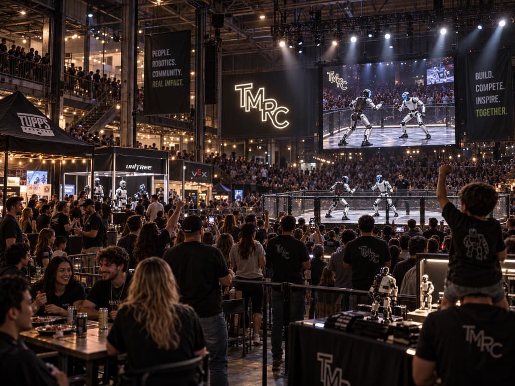 A live humanoid robotics match in front of a North Texas crowd