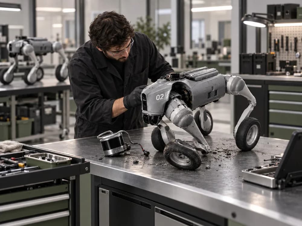 Technician diagnosing a robotics hardware and software issue