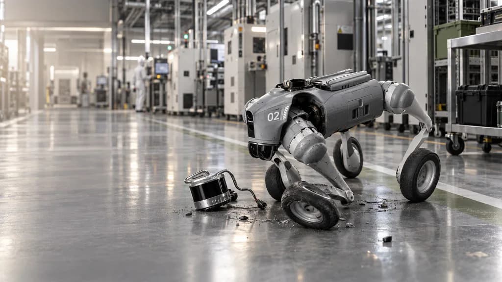 Mobile robot stopped in an industrial environment awaiting service